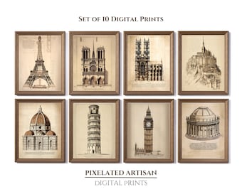 European Landmark Art Print Set: Architecture Gallery Wall (Digital Download)