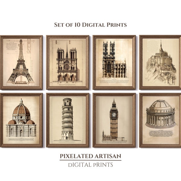 European Building Gallery Wall | Architecture Art Print Bundle | Europe Travel Art Printables | Europe Landmark Digital Art Prints