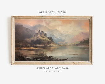 Samsung Frame TV Art: Scottish Loch Castle Vintage Oil Painting (Digital Download)