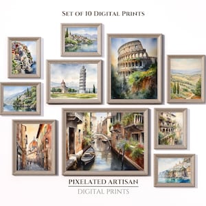 Italy Country Watercolour Gallery Wall Art Set of 10 Printable Wall Art | Italy Landscape, cityscapes and Coastal Prints | European Decor