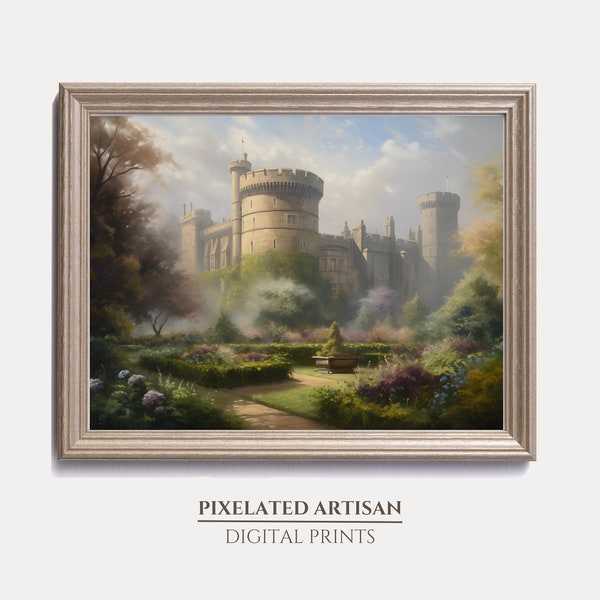 Windsor Castle Vintage Oil Painting Printable Art | Digital Download Wall Decor | Vintage England Landscape Historic Castle Wall Art