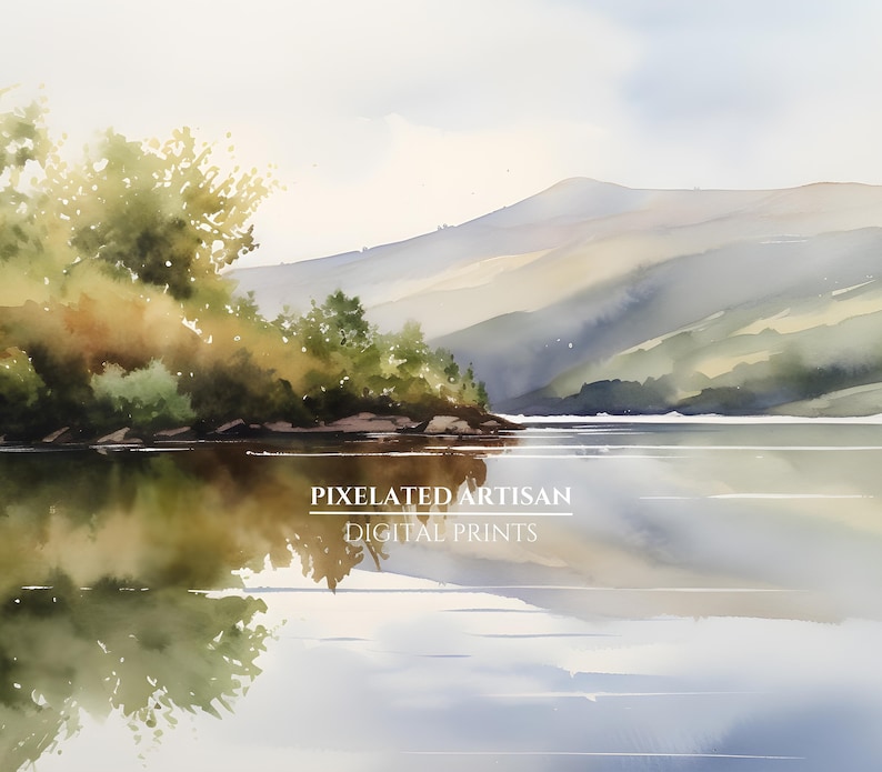 Loch Lomond Watercolour Painting Landscape Wall Decor Scottish