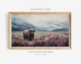 Samsung Frame TV Art: Highland Cow, Scottish Landscape (Digital Download)