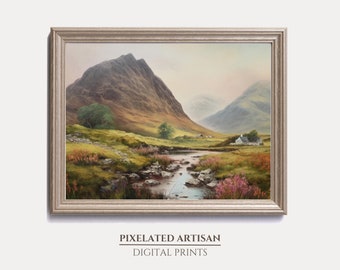 Glencoe Scotland Vintage Oil Painting  - Digital Download Wall Decor - Vintage Prints- Scotland Highlands Landscape printable art
