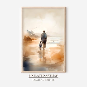 Father & Child Watercolor Art Print: Beach Walk (Digital Download)