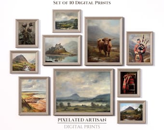 Conjunto de 10 piezas de arte mural de las Tierras Altas de Escocia (descarga digital)