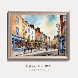 Pintura da aguarela das ruas de Dublin Pôsteres de <br> Entrega Rápida? Irlanda Digital Download Decoração de arte de parede | Decoração urbana irlandesa