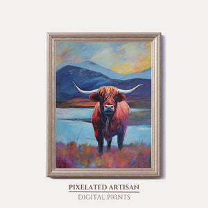 Highland Cow Painting: Scottish Impressionism Art Print (Digital Download)