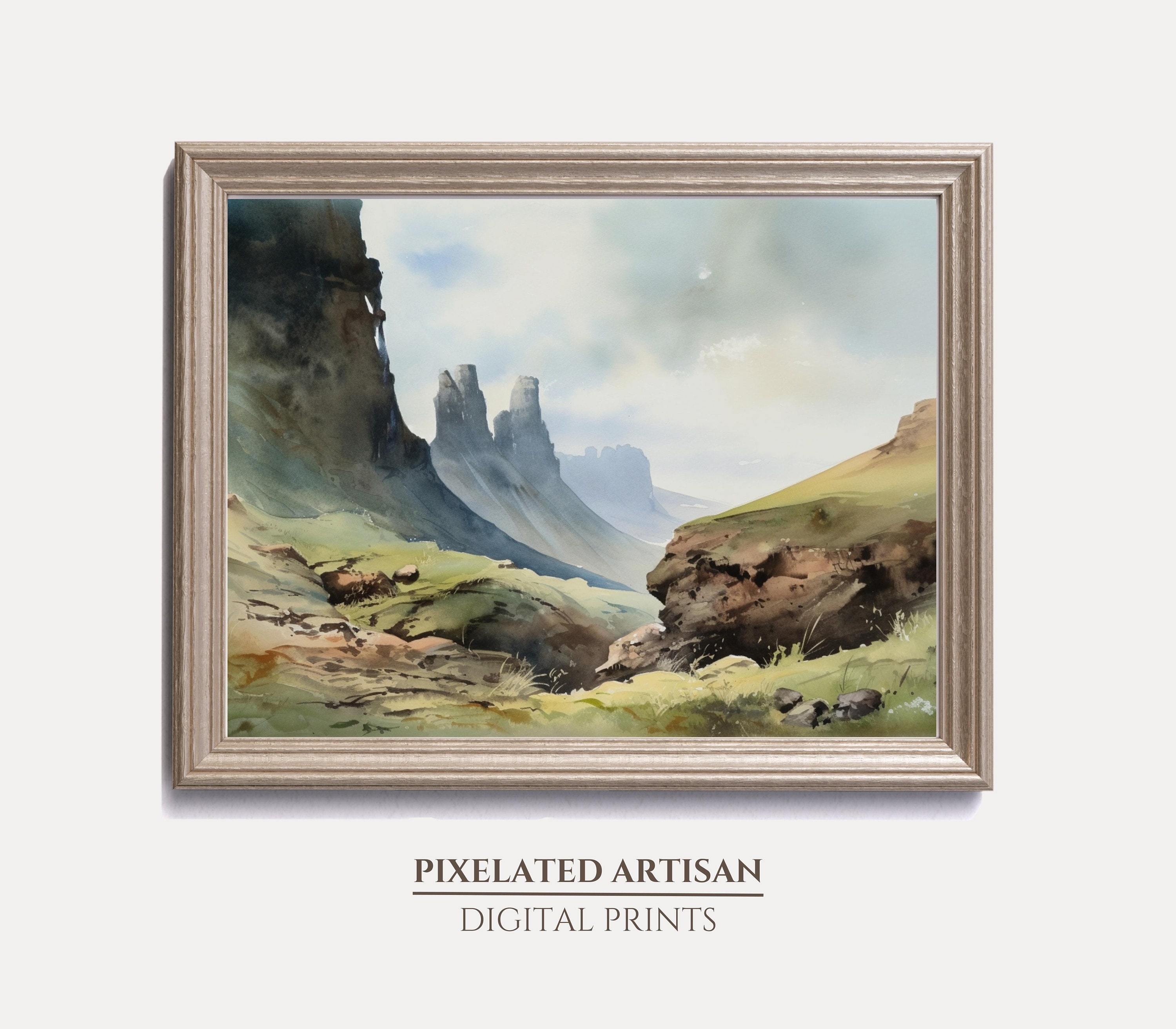 Watercolor Painting of Isle of Skye Scotland Digital Download | Landscape Wall Decor | Scottish Highlands | Home Office Decoration