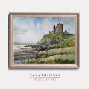 Ireland Watercolour Countryside Castle Printable Wall Decor - Watercolour Painting - ai generated art - digital download