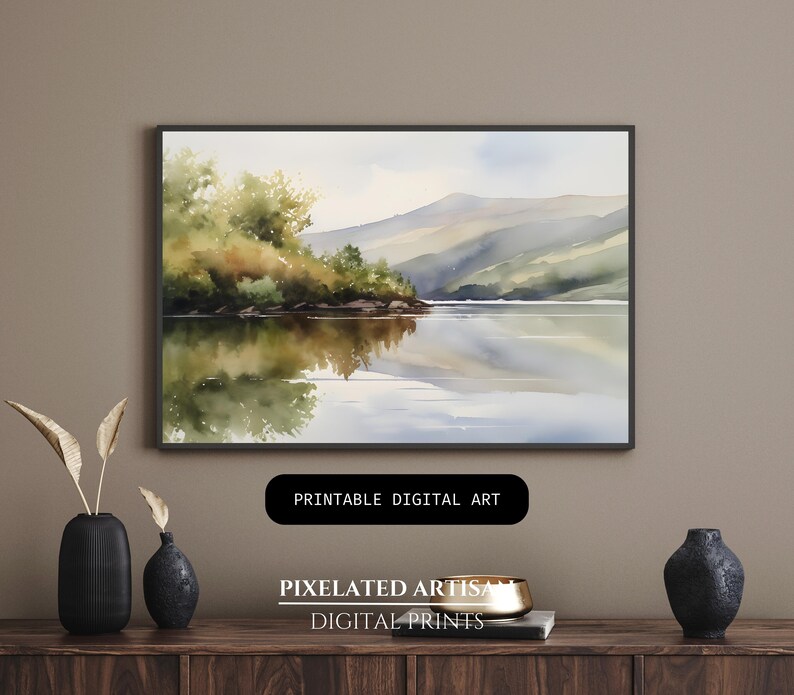 Loch Lomond Watercolour Painting Landscape Wall Decor Scottish