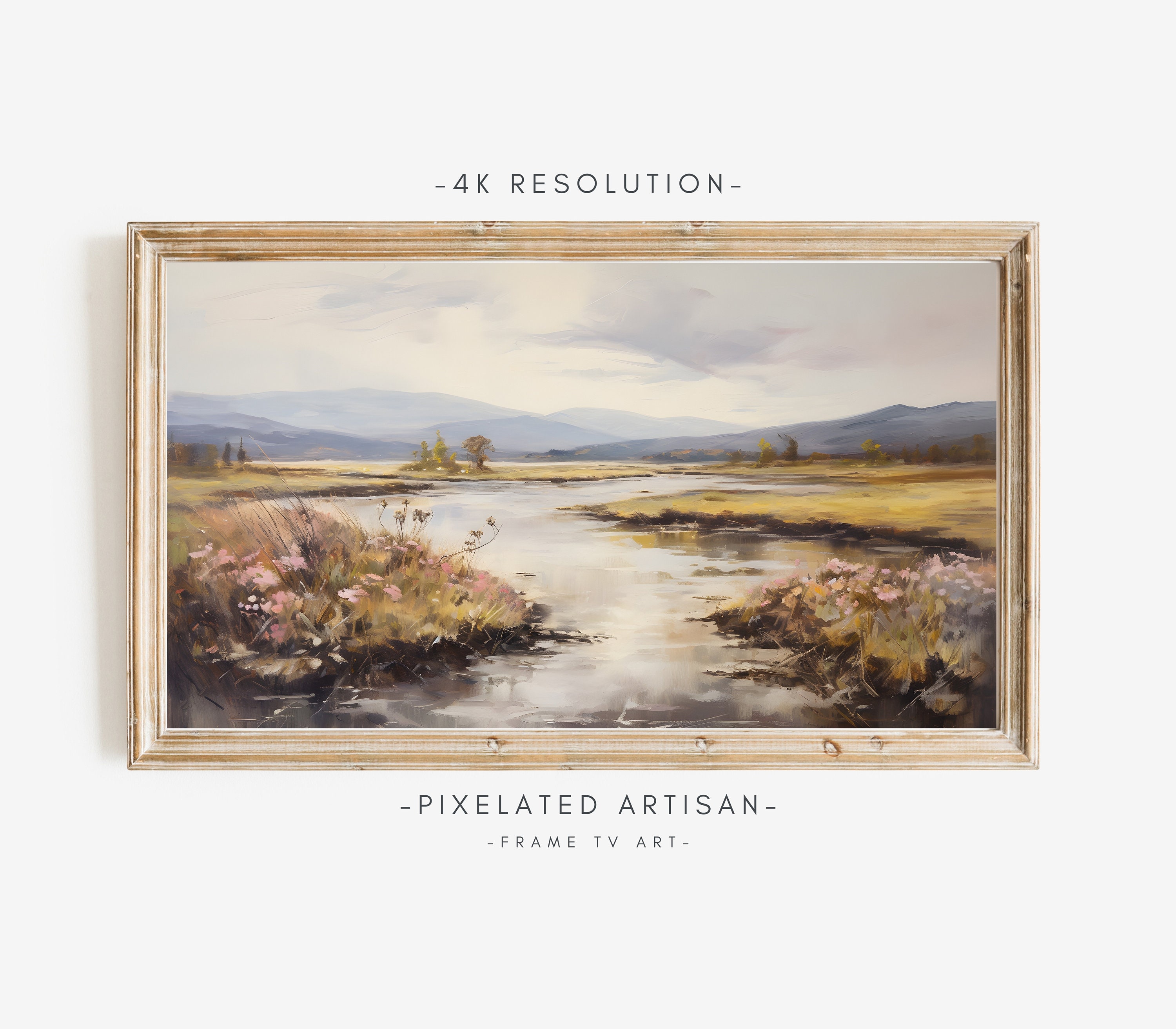 Samsung Frame TV Art: Scottish Highlands River Oil Painting (Digital Download)
