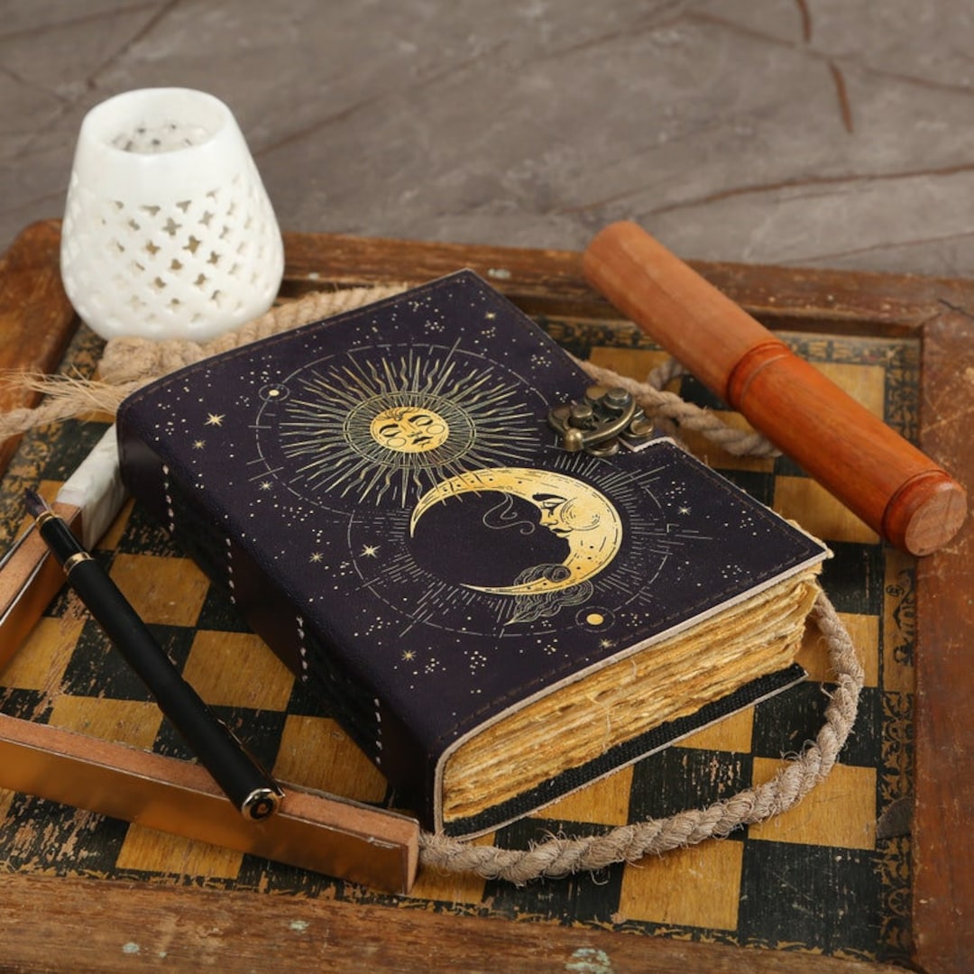 Sun & Moon Vintage Leather Journal Deckle Edge Paper, Spell Book of ...