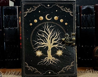 Árbol de la vida diario de cuero ciclo solar hecho a mano libro de hechizos vintage de la sombra mejor regalo para el amor