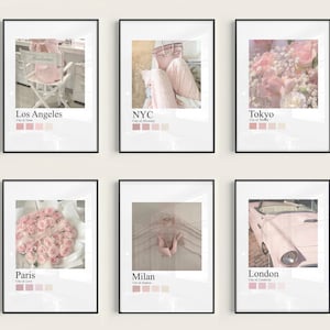 Pink Luxury Set of 6 High End Wall Art, Poster Print Chic Fashion Classy Vintage Minimalist Digital, Designer Printable Room Decoration