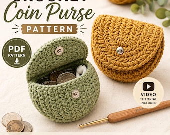 Crochet Coin Purse Pattern PDF, Crochet Purse Pattern, Herringbone Coin Pouch, Beginner Crochet Wallet, Small Bag DIY Tutorial
