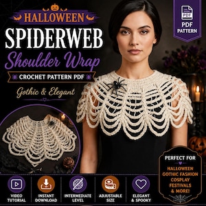 Spider Web Crochet Pattern PDF, Halloween Shoulder Wrap Pattern, Gothic Crochet Shawl, Spiderweb Lace Capelet, Festival Costume