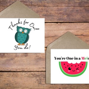 Thank You Food Pun Printable Note Card Bundle, Foldable Funny Thank You Notes Bundle, Thank You ...