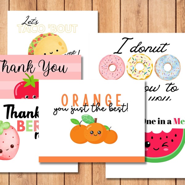 Thank You Food Pun Printable Note Card Bundle, Foldable Funny Thank You Notes Bundle, Thank you Card Download, INSTANT DOWNLOAD