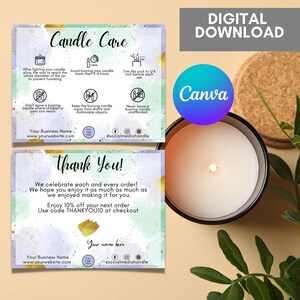 Editable Candle Care Card Template, Printable Candle Care Instructions Templates, Candle Safety Cards
