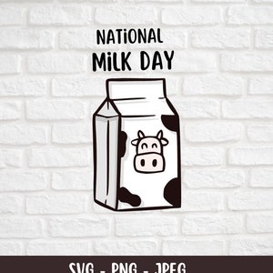National Milk Day, Milk SVG, Milk Carton SVG, Cricut Design File, Digital Download, Milk Carton PNG, Dairy Cow Design, Milking Cow Art
