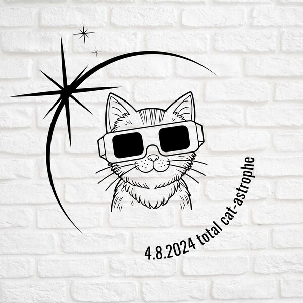 8 avril 2024 SVG, éclipse solaire 2024, éclipse solaire totale PNG, éclipse drôle SVG, chat à lunettes, lunettes éclipse solaire, téléchargement numérique