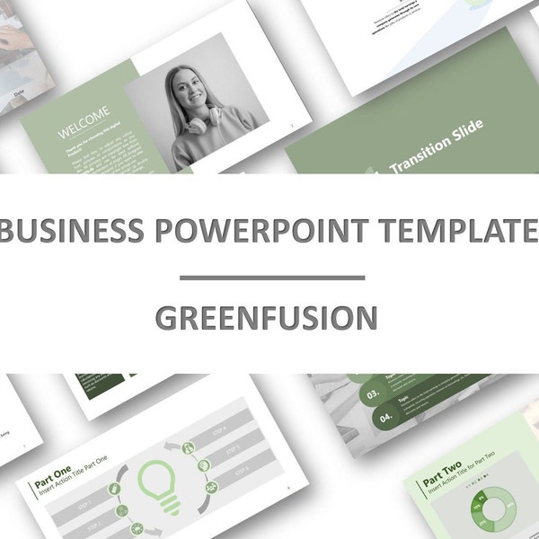 Light Green Business Presentation Template "Greenfusion" for PowerPoint - Proposal, Pitch - Green / Gray fully editable template