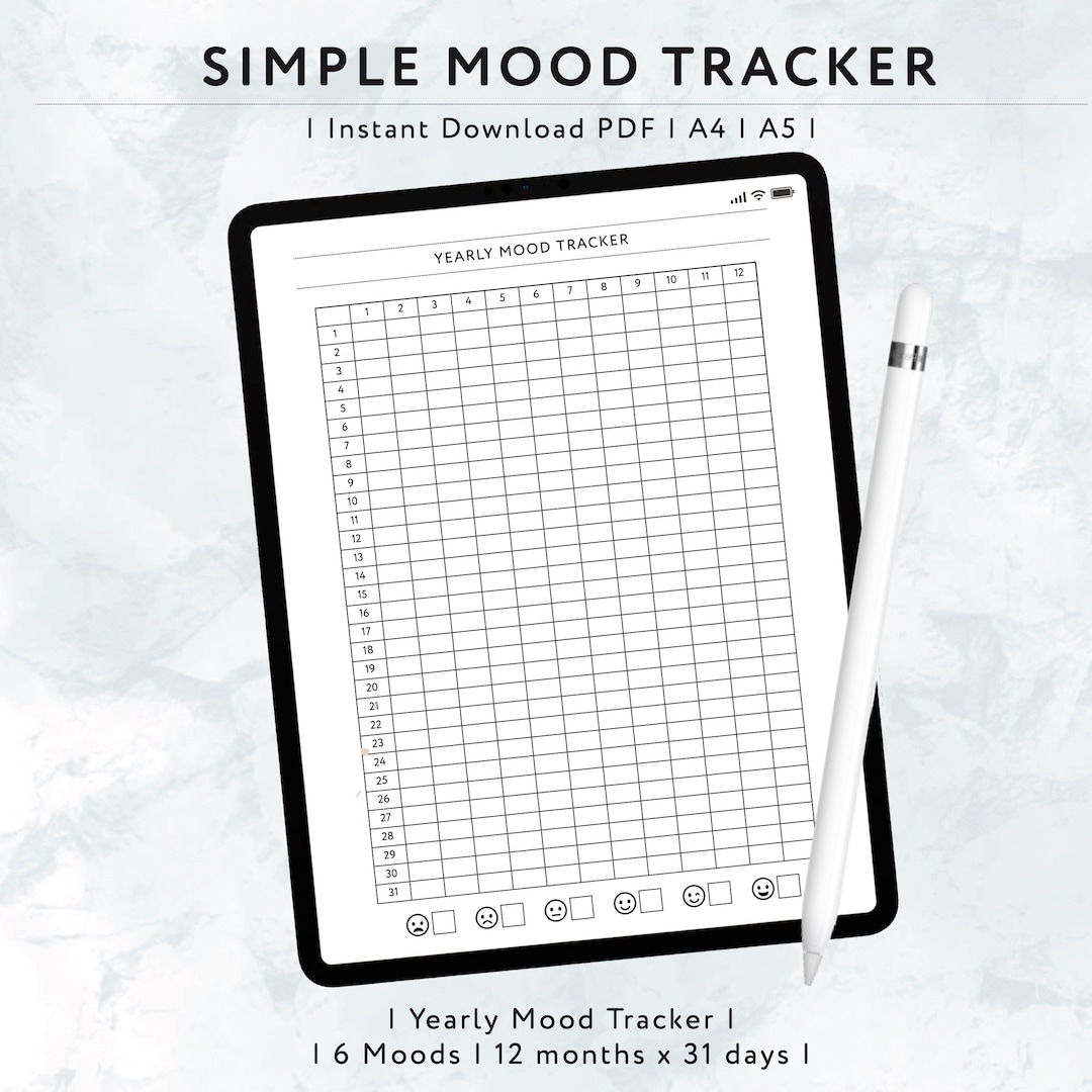 SIMPLE YEARLY MOOD Tracker | Digital Bullet Journal Mood Tracker | A4 ...
