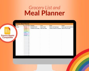 Weekly Meal Planning and Grocery List, Google Sheets Meal Prep Planner