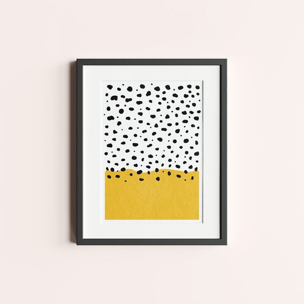 Mid-Century Modern Dots and Color Block Wall Print in Yellow