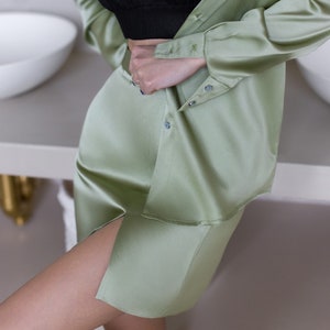 Silk A-line mini skirt with a tiny slit