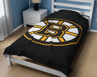 Boston Bruins Blanket, Bruins Velveteen Blanket, Bruins Throw Blankets, Bruins Rug, Dad, Kids, Mom, Bruins Lover Gift, NHL
