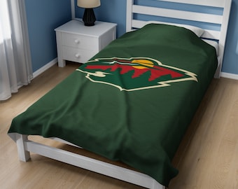 Minnesota Wild Blanket, Minnesota Wild Velveteen Light Blanket, Wild Throw Blankets, Dad, Kids, Mom, Wild Lover Gift, NHL