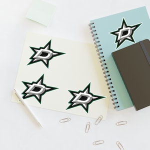 Dallas Stars stickervel, Dallas Stars, ijshockeystickers, NHL-stickers, holografische stickers, witte stickers, sterrenstickers