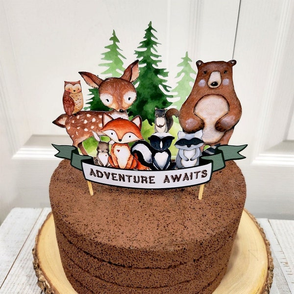 Woodland Cake Topper, Forest Animals Cake Topper, Woodland Baby Shower, Adventure Awaits, Woodland Baby shower decorations, Welcome Baby