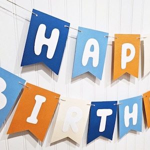 Happy Birthday Banner, Happy Birthday Sign, Blue Dog Birthday Banner, Blue Heeler Dog, Blue, Orange, Tan, Cream, Happy Birthday Garland