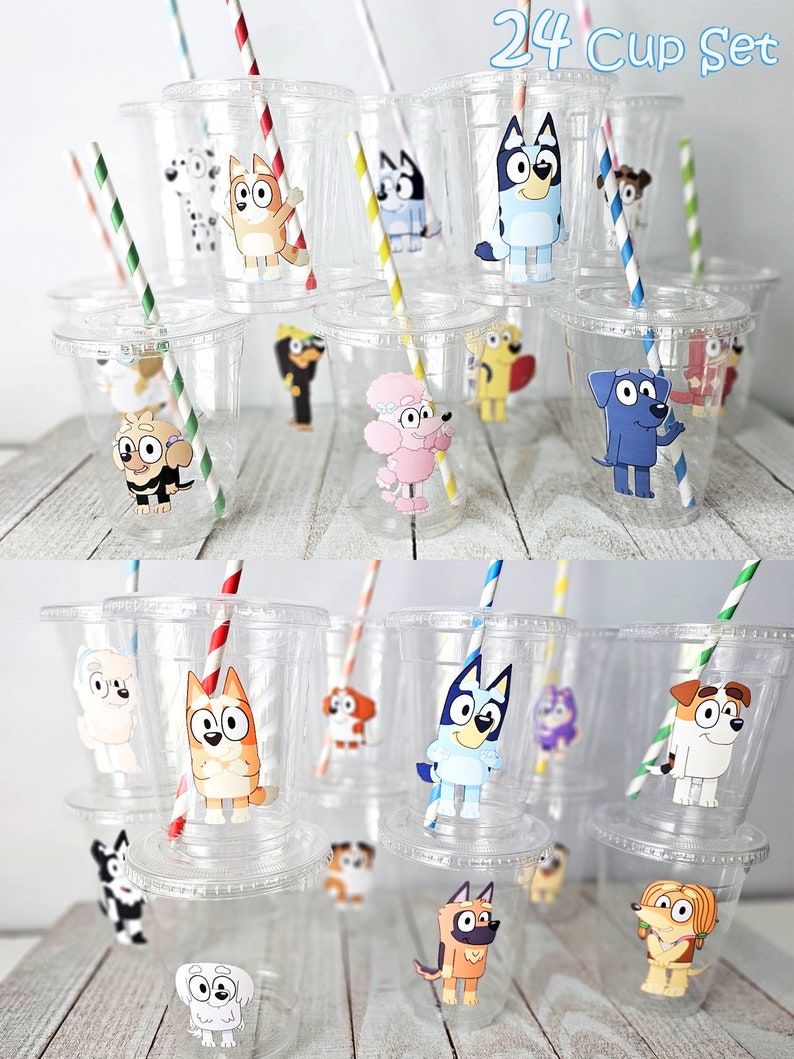 Bluey Birthday Cups, Bluey Party Cups, Bluey Birthday Supplies, Bluey Theme Party, Bluey Party Favors, Disposable Kids Cups, Kids Party Cups 24Cups FRIENDS Set