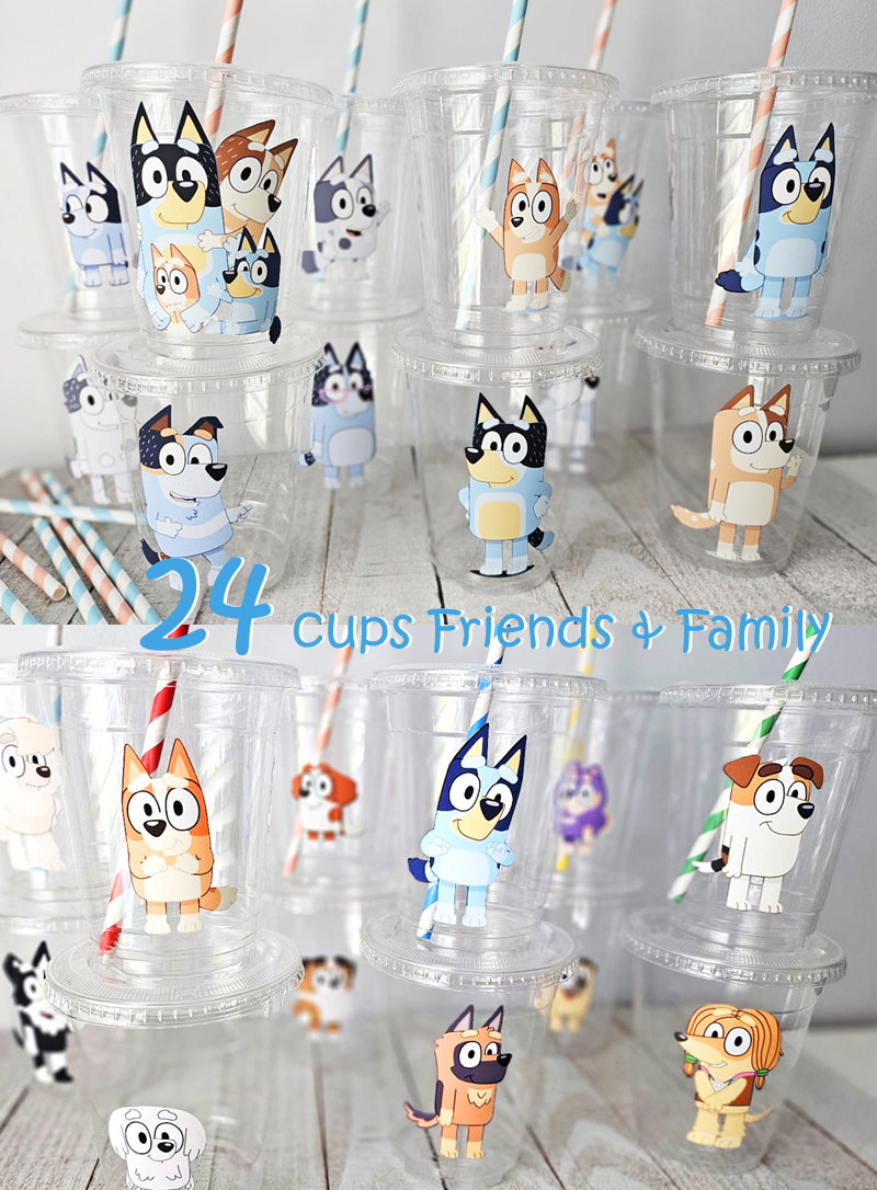 Bluey Birthday Baby Party Favor Cups Bundle Pack includes 12 Plastic  Reusable Cups and a HappyBirthday Balloon