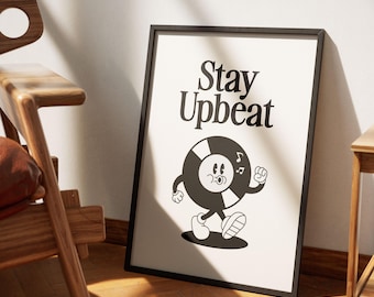 Music Wall Art, Retro Groovy Print, Vinyl Record, Trendy Dorm Art, Printable Home Decor, Vinyl Lover Gift, Stay Upbeat