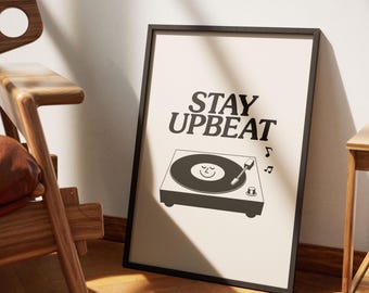 Music Wall Art, Retro Groovy Print, Turntable Design, Trendy Dorm Art, Digital Record Player Poster, Printable Home Decor, Vinyl Lover Gift