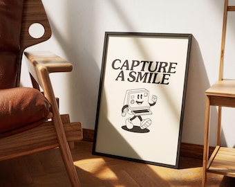 Home Decor Printable Art Poster, Charming Polaroid Camera Wall Art, Office Cheer, Perfect Photography Gift - Capture a Smile, Unframed