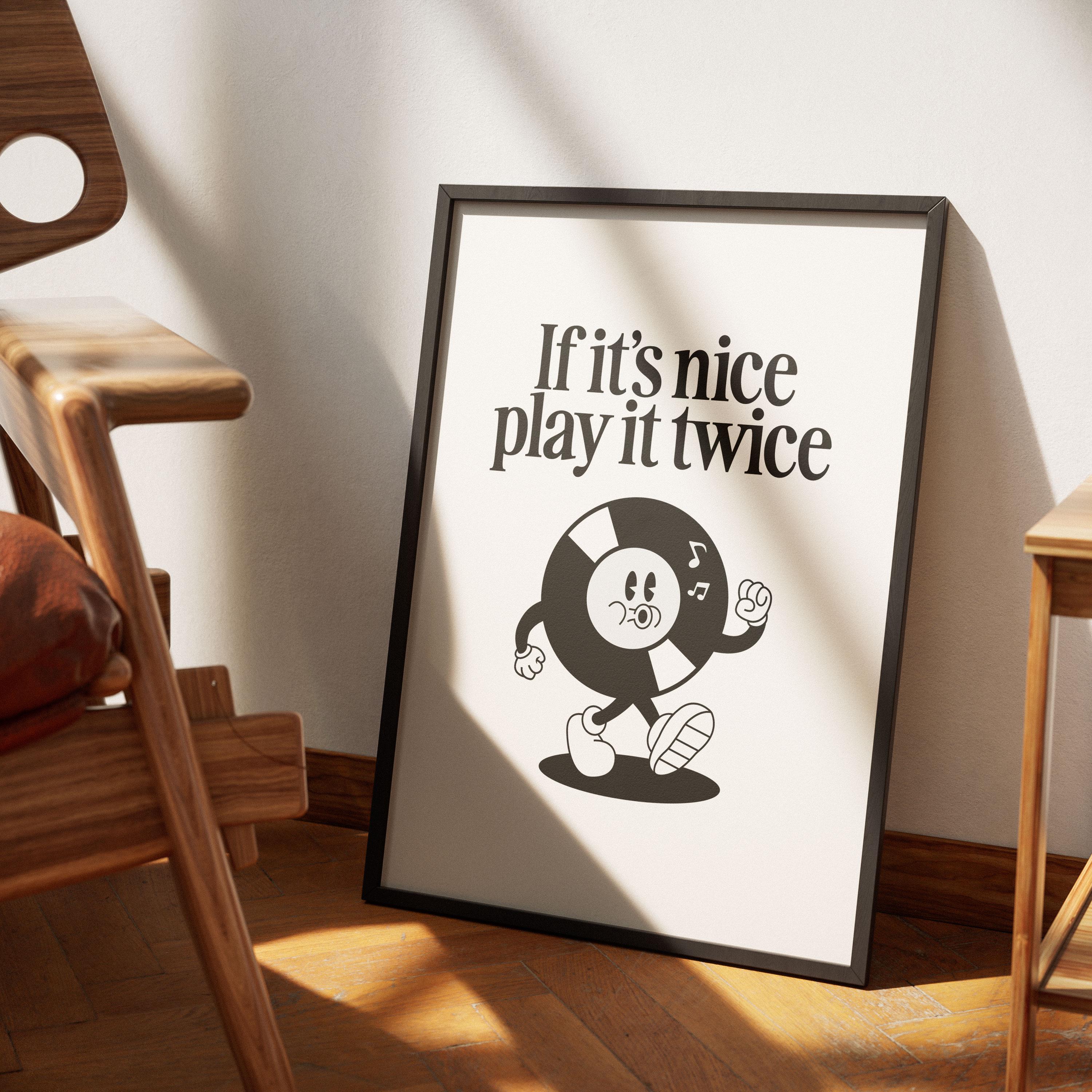Music Wall Art, Retro Groovy Print, Vinyl Record, Trendy Dorm Art, Printable Home Decor, Vinyl Lover Gift, If It's Nice Play It Twice