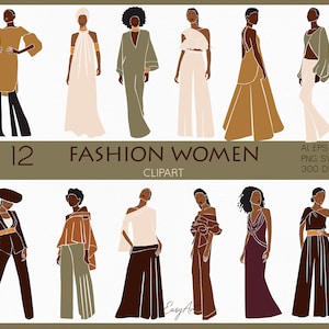 Imágenes prediseñadas de mujer de moda, SVG de mujer negra, PNG femenino abstracto, estampado femenino, imágenes prediseñadas vectoriales de mujer africana, tonos tierra, uso comercial