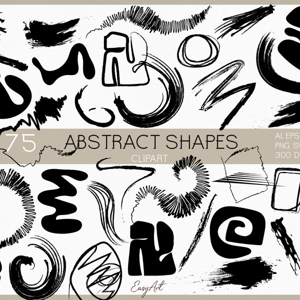 Abstract Shapes Clipart - Ink Line SVG - Vector Sketch - Hand Drawn Illustration - Geometric Shape PNG - Minimalistic Shape - Commercial use