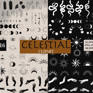 Celestial clipart, Moon phase svg, Mystical vector icons, Sun and Moon vector clipart, Celestial svg, Boho moon svg, Commercial use