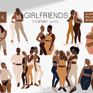 Copines SVG, clipart fille noire, femmes abstraites SVG, affiche de l’ethnicité, amis PNG, Clipart femme africaine, femmes de la diversité, sororité