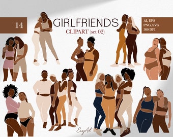 Girlfriends Clipart SVG, Black Women Illustration, Friendship PNG (Digital Download)