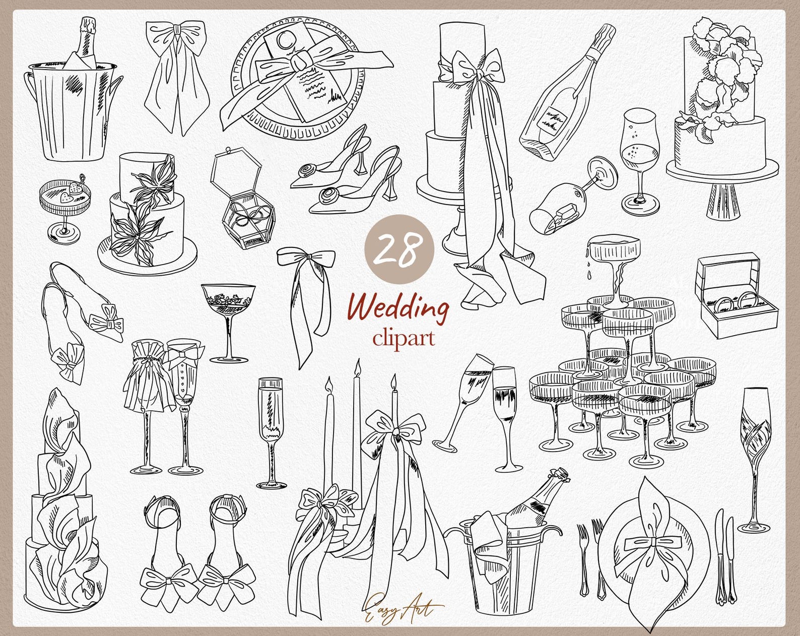 Wedding SVG Clipart, Hand Drawn Line Art Icons (digital Download) - Etsy
