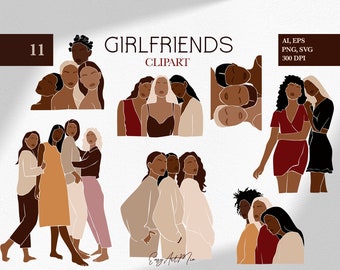Girlfriends SVG, Black girl clipart, Abstract women SVG, Ethnicity poster, Friends PNG, African Female svg, Diversity women, Commercial use