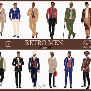 Retro Male PNG, Boss man svg, Heren clipart, Man clipart, Zwarte man svg, Afro-Amerikaanse man, Abstracte mannelijke PNG, Vintage Fashion Mannen